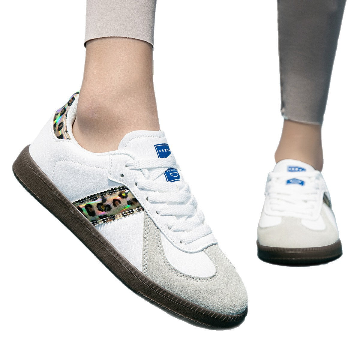 Women's Sporty Laced Up Leather Sneakers With Non-Slip Sole – Casual Comfort Shoes