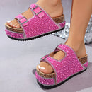 Women’s Elegant Open Toe Glitter Stoned Sandals – Sparkling Comfort Shoes