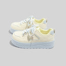 Women's Stylish Laced Up Beige Leather Sneakers With Platform Sole