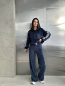 Women’s Velvet Hoodie And Wide Leg Trousers Set – Cozy Lounge Outfit