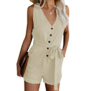 Women’s Sleeveless Buttoned Playsuit – Belted Summer Jumpsuit