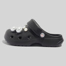 Women's Durable Black Clogs With Decorative Pearls And Beads
