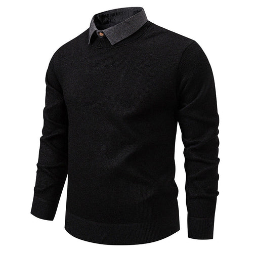 Mens Fine Knit Sweater Modern Collar – Stylish Casual Pullover