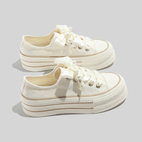 Women's Beige Platform Sneakers With Elegant Satin Lacing