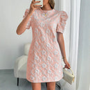 Women's Elegant Blue Textured Floral Mini Dress – Chic Party Style