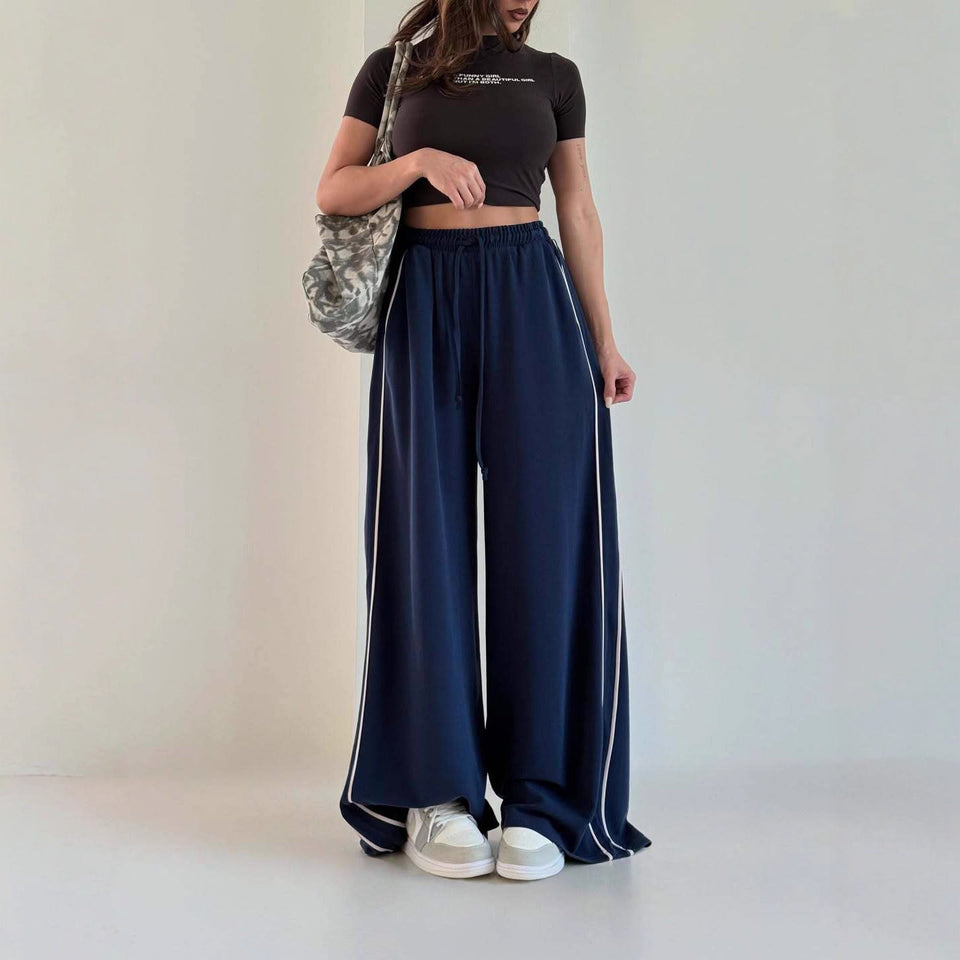 Women’s Wide Leg Sports Trousers – Loose Fit With Side Pockets