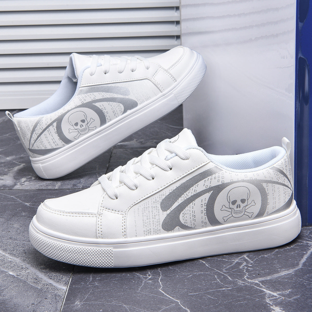 Women’s Black Lace-Up Sneakers With Skull Print – Cushioned Comfort Shoes