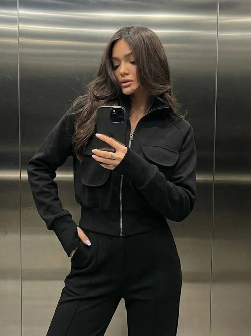 Women’s Warm Sweatsuit Set – Cozy Tracksuit With Pockets High Collar
