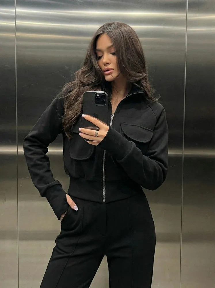 Women’s Warm Sweatsuit Set – Cozy Tracksuit With Pockets High Collar