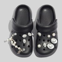 Women's Durable Black Clogs With Decorative Pearls And Beads