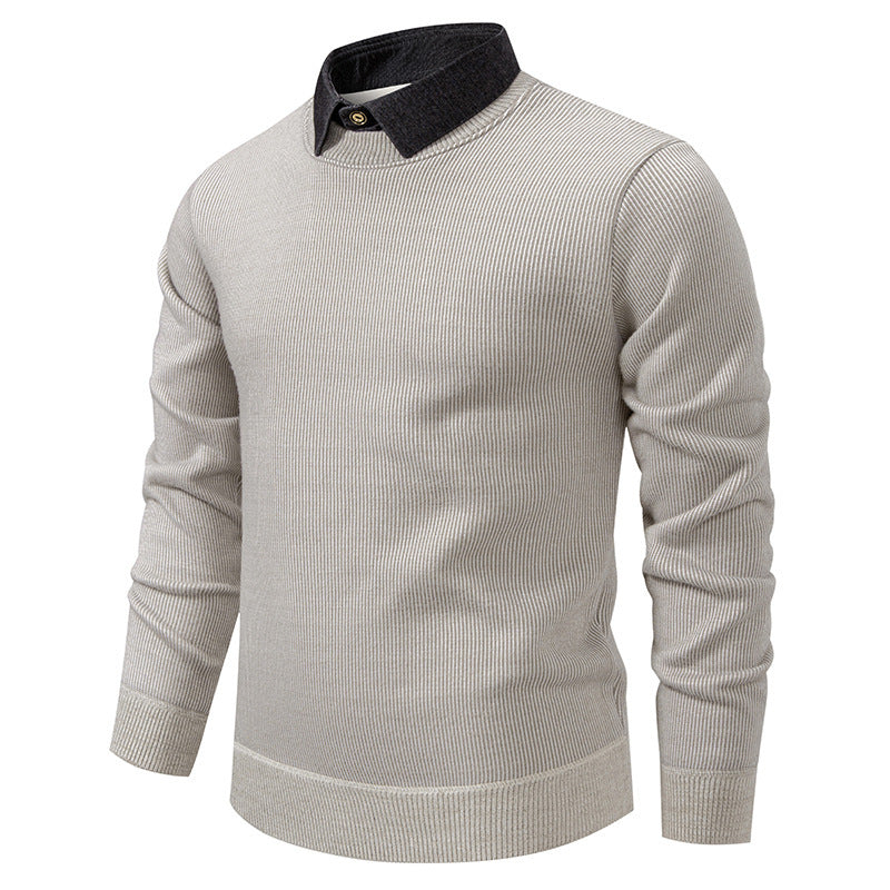 Mens Fine Knit Sweater Modern Collar – Stylish Casual Pullover