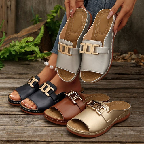 Women’s Slip On Buckle Wedge Sandals – Comfortable Platform Shoes