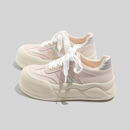 Women's Stylish Laced Up Leather Sneakers With Platform Sole
