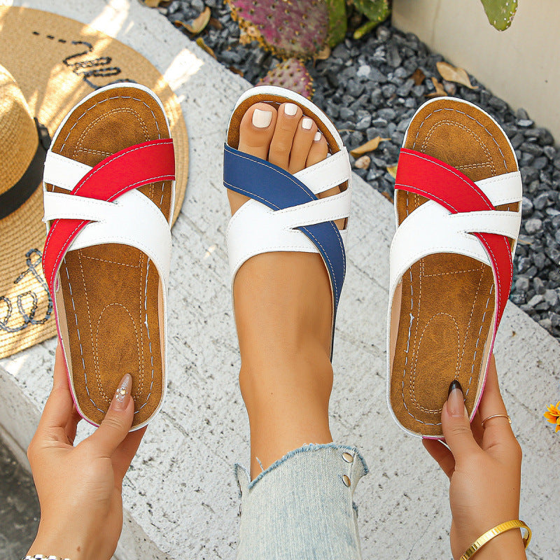 Women’s Open Toe Strappy Leather Sandals – Comfortable Summer Flats