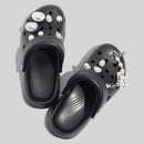 Women's Durable Black Clogs With Decorative Pearls And Beads
