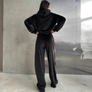 Women’s Velvet Hoodie And Wide Leg Trousers Set – Cozy Lounge Outfit