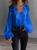 Women’s Long Puff Sleeve Lace Blouse – Elegant Vintage Style Top