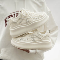 Women's White Mesh Platform Sneakers With Laced Up