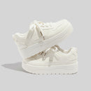 Women's Stylish Laced Up Beige Leather Sneakers With Platform Sole