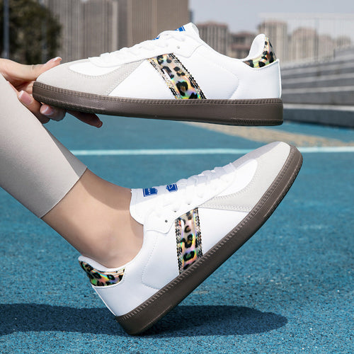 Women's Sporty Laced Up Leather Sneakers With Non-Slip Sole – Casual Comfort Shoes