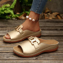 Women’s Slip On Buckle Wedge Sandals – Comfortable Platform Shoes