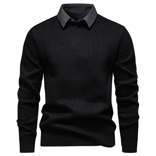 Mens Fine Knit Sweater Modern Collar – Stylish Casual Pullover