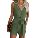 Women’s Sleeveless Buttoned Playsuit – Belted Summer Jumpsuit