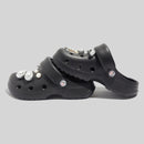 Women's Durable Black Clogs With Decorative Pearls And Beads
