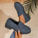 Women's Red Suede Chunky Platform Penny Loafers With Lug Sole