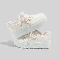 Women's Stylish Laced Up Beige Leather Sneakers With Platform Sole