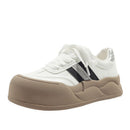 Women's Stylish Laced Up Leather Sneakers With Platform Sole