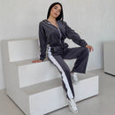 Women’s Zip-Up Velvet Tracksuit With Side Stripe – Luxury Lounge Set