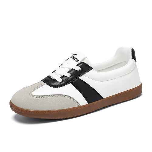 Women’s Trendy Laced-Up Faux Leather Sneakers – Cushioned Everyday Comfort