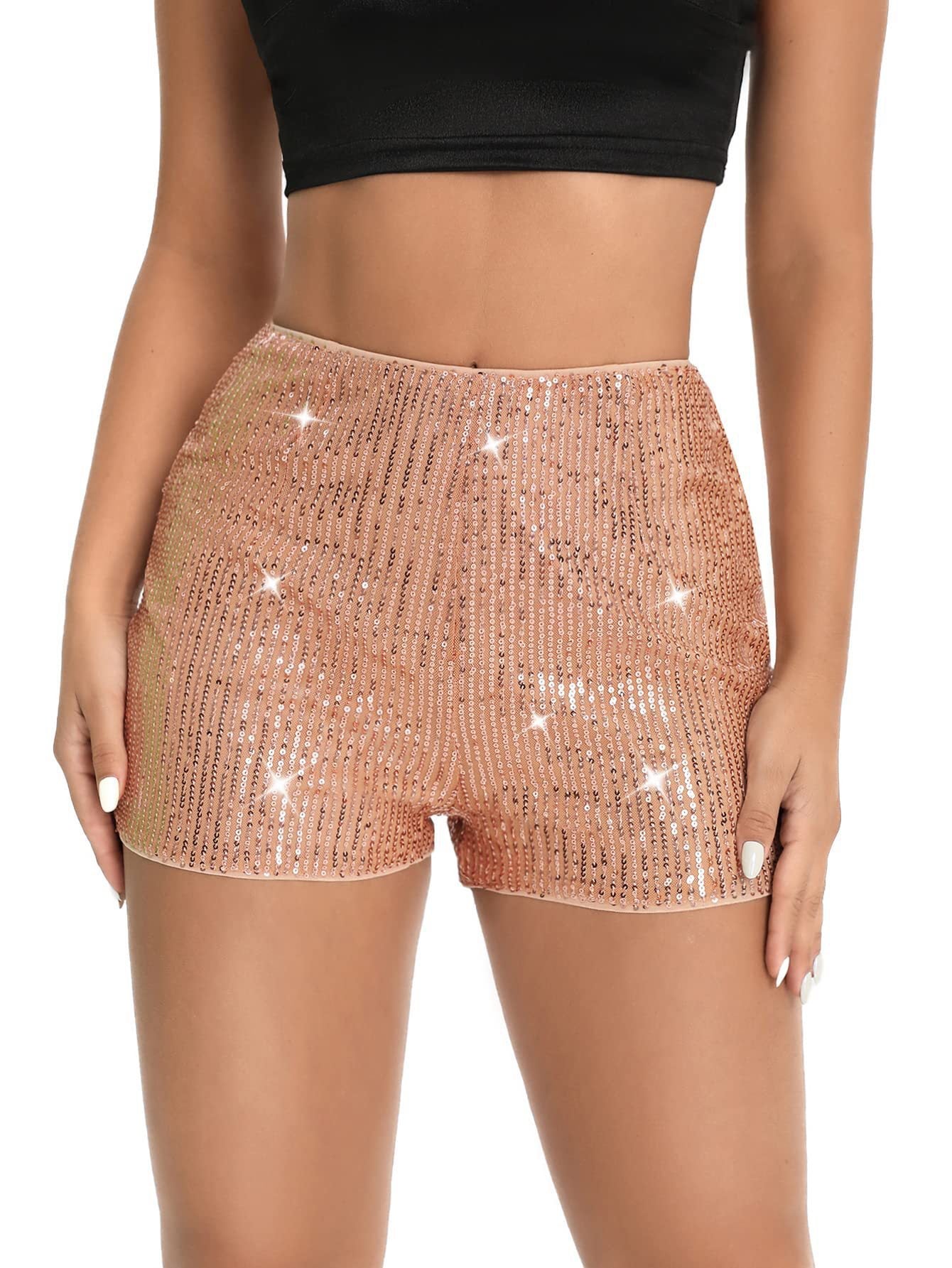 Women’s High-Waisted Sequin Shorts – Sparkly Party Glam Fit