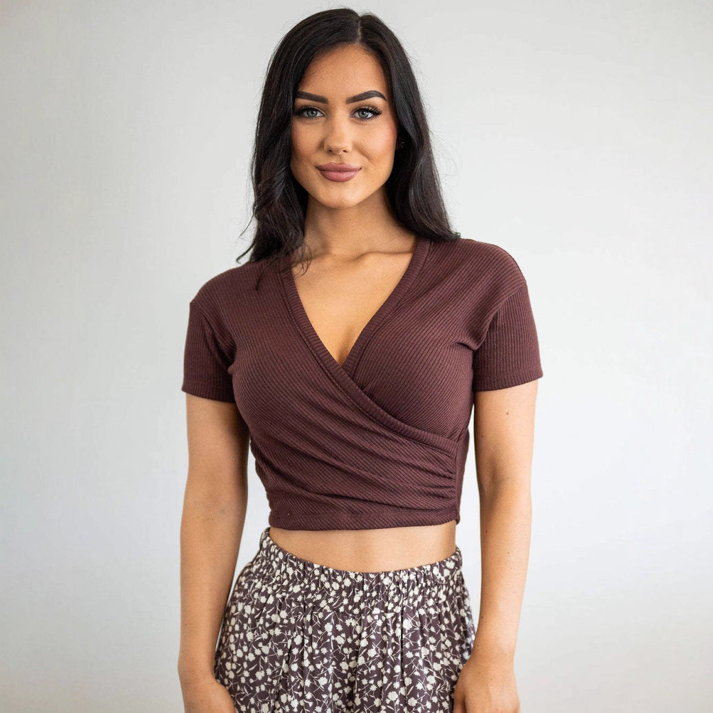 Women's Wrap Top With V-Neck And Long Sleeves – Elegant Slim Fit Blouse