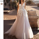 Women's Graceful V-Neck Floral Detail Wedding Dress – Romantic Bridal Gown