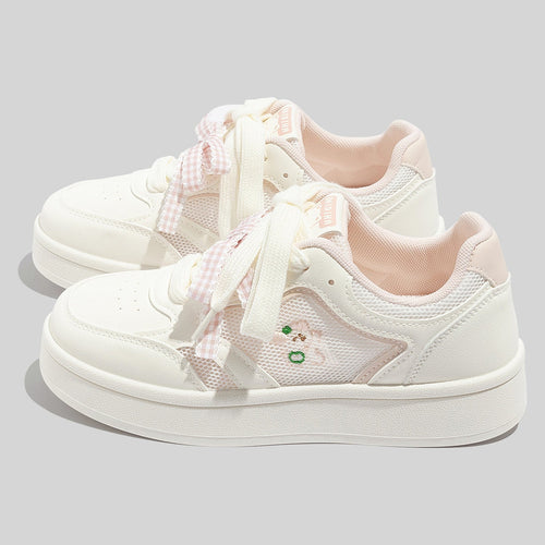 Women's Breathable Laced Up White Mesh Sneakers