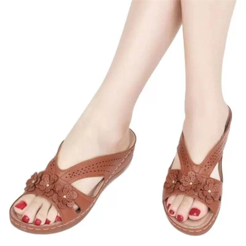 Women's Comfortable Footbed Sandals With Floral Design – Orthopedic Summer Comfort