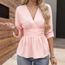 Women’s Elegant V-Neck Longsleeve Wrap Top – Slim Fit Blouse