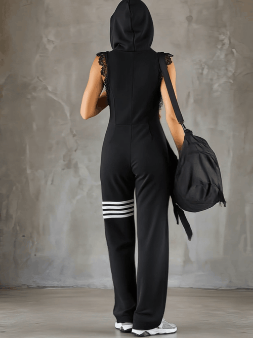 Women’s Sleeveless Long Jumpsuit - Hoodie Striped Casual Outfit