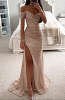 Off-the-Shoulder Sequin Maxi Dress: Dazzle at Evening Events 0