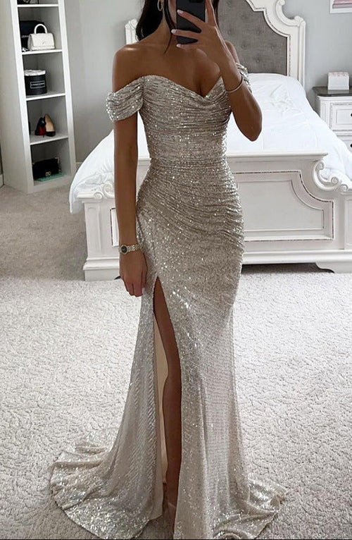 Off-the-Shoulder Sequin Maxi Dress: Dazzle at Evening Events 1