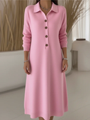 Women's Long Red Button-Down Dress – Collared Longsleeve Maxi Dress