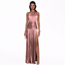 Women’s Halter Neck Metallic Maxi Dress - Front Slit Evening Glam