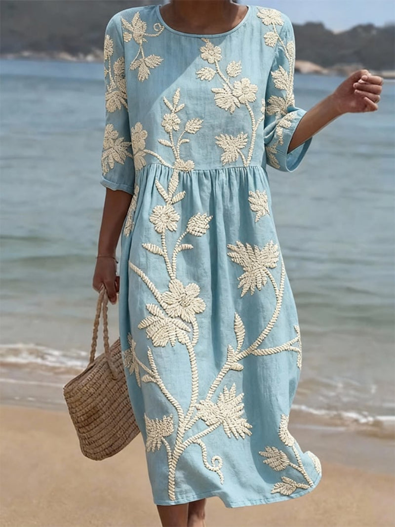 Women's Loose Fit Floral Summer Midi Dress – Lightweight Casual Dress