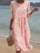 Women's Loose Fit Floral Summer Midi Dress – Lightweight Casual Dress