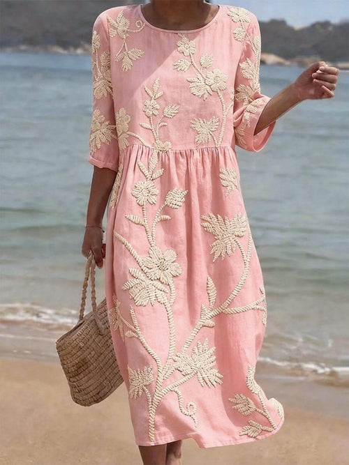 Women's Loose Fit Floral Summer Midi Dress – Lightweight Casual Dress
