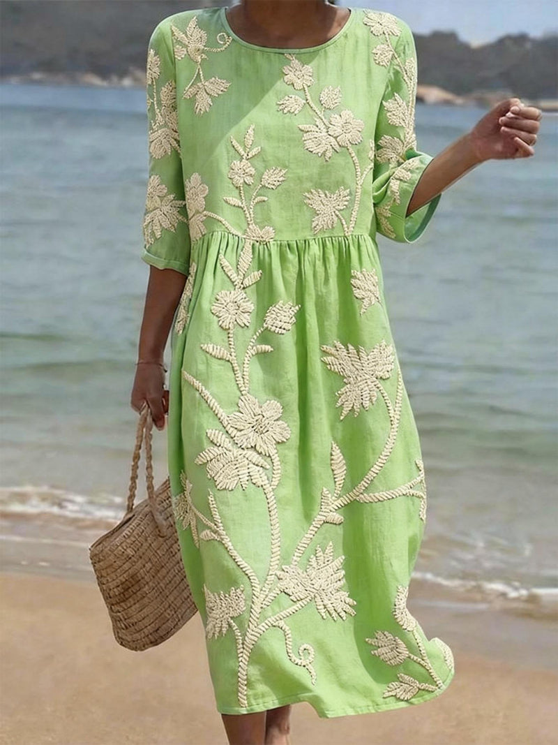 Women's Loose Fit Floral Summer Midi Dress – Lightweight Casual Dress
