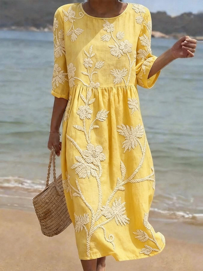 Women's Loose Fit Floral Summer Midi Dress – Lightweight Casual Dress
