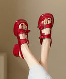 Red Platform Faux Leather Chic Buckle Strap Splicing Sandals